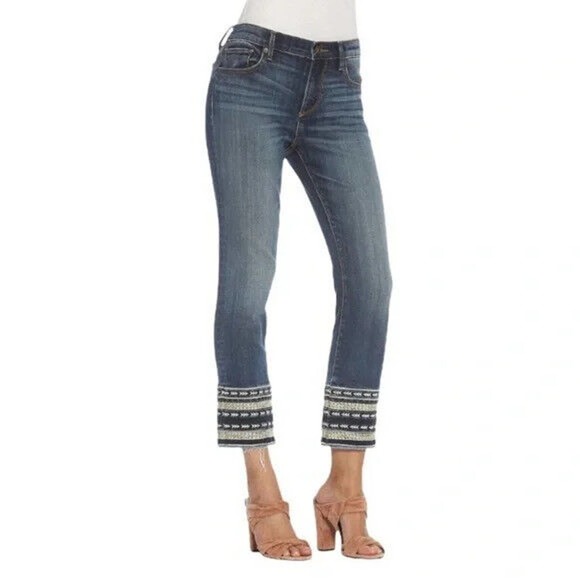 DRIFTWOOD Denim - Driftwood Collette Embroidered Hem Crop Ankle Jeans Boho Women's Size 28 H14801